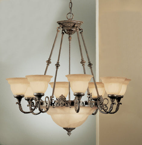 Chandelier English Bronze Finish And Sandstone Glass #010811-014