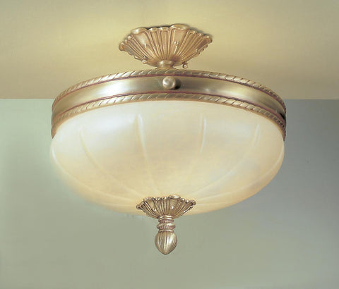 Semi Flush  Satin Gold and Solid Cast Brass With Cream Alabaster Glass #14811-214