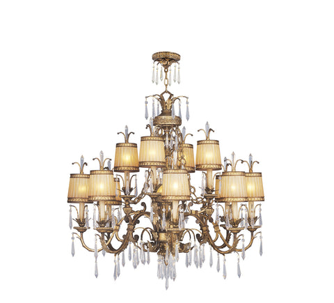 Chandelier Vantage Gold Leaf Finish and Glass Shades with crystal drops 8888-65
