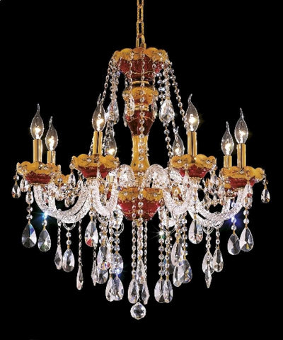 Chandelier  Gold Finish and Red and Clear Crystal #01081182-16