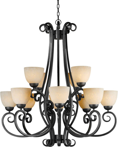 Chandelier Natural Iron Finish With Umber Glass #010820-37