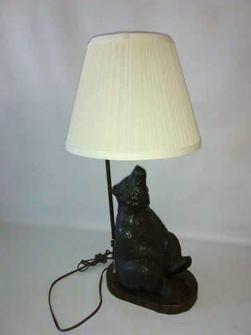 Table Lamp Bronze Metal Bear With Wood Base And Cream Shade 07-118-JSH-30