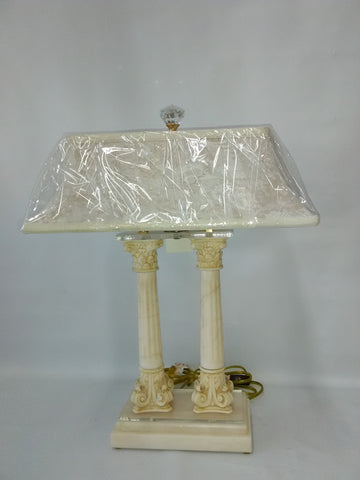 Table Lamp Cream genuine Alabaster Stone with Silk Shade 07-118-JSH-65