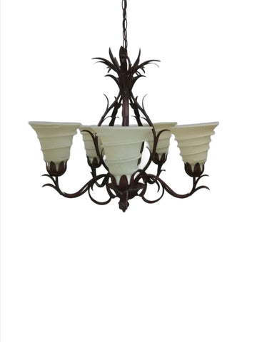 Chandelier Antique Brown Metal Finish With Cream Shade 01-118-JSH-CH37