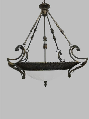 Chandelier Bronze Metal Frame With Rustic White Glass and Crystal Accent 02-118-JSH-CH46