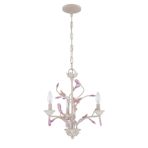 Chandelier White Finish And Pink Butterfly with Pink Crystals  #010801-015