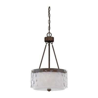 Pendant Light Bronze Finish And Clear Hammered and Alabaster Glass 020801-119