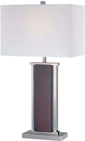 Table Lamp Polished Steel Frame with Dark Walnut Wood Finish