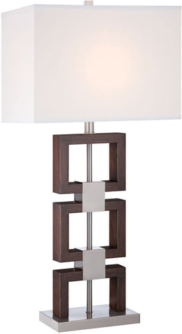 Table Lamp Polished Steel Finish And Walnut With White Shade #070833-14