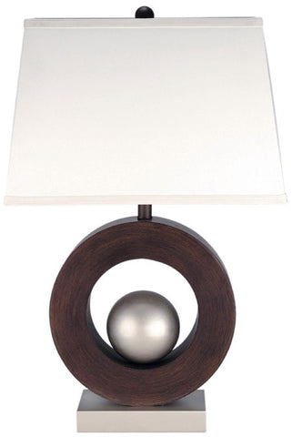 Table Lamp Dark Walnut and Satin Steel  with Off White Shade #070833-14