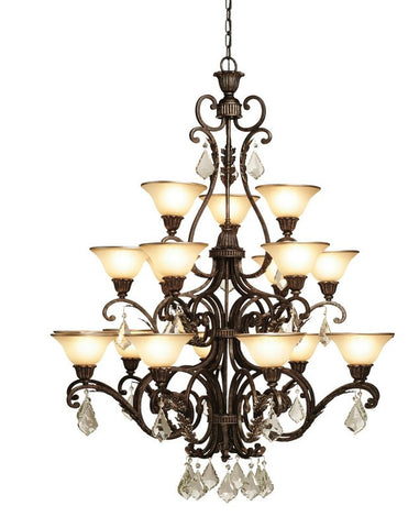 Chandelier Bronze Finish And Cream Glass  With Crystal Clear Drops#010807-014