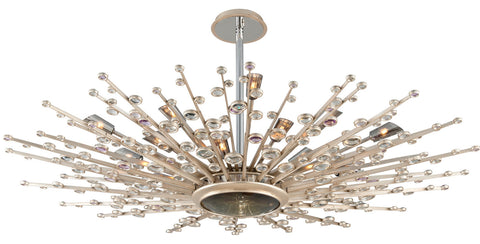 Chandelier  Silver Leaf Finish With Multicolored Cut Crystal Jewels #010802-014