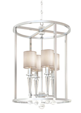 Pendant Polished Nickel Finish And Crystal Accents And White Linen Shades #020854-14