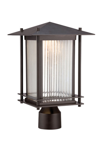 Outdoor Post  Bronze Finish And Clear Ribbed Glass #190812-015