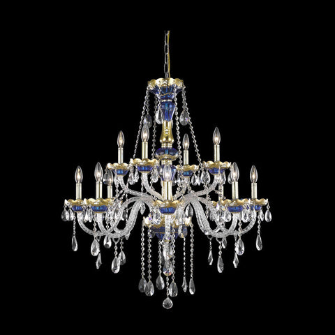 Chandelier Blue and Gold with Clear Crystal 01081185-016