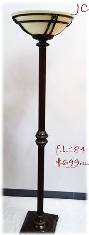 Floor Lamp Pewter Finish With Leather Accents with Opal Glass Shade 06-118-JSH-