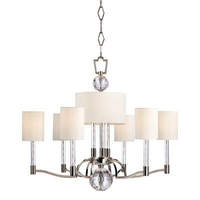 Chandelier Polished nickel  And Crystal Accents With Linen Shades #010832-34