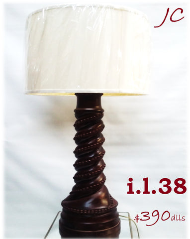 Table Lamp Mahogany Wood Base And Linen Drum Shade 07-118-JSH-38