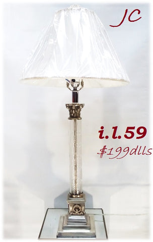 Table Lamp Satin Nickel And Crystal With Silk Shade 07-118-JSH-59