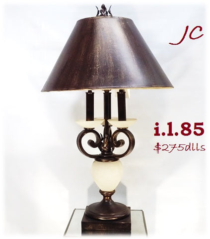 Table Lamp Brown Iron And Brown Paper Shade and Glass 07-118-JSH-85