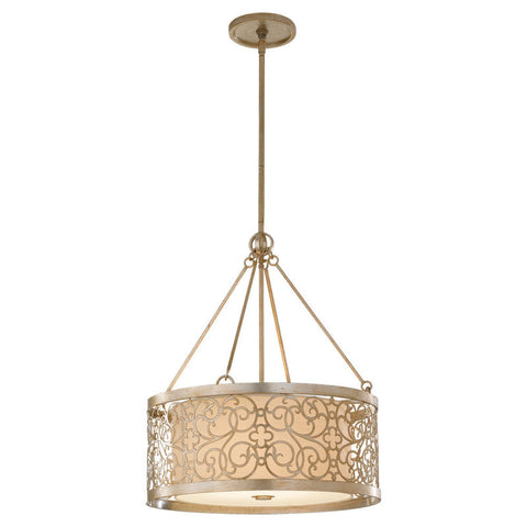 Pendant Silver Leaf Finish And Cream Linen Shade #020840-14 FP