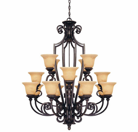 Chandelier Bronze Finish And Antique Amber Glass #010857-014