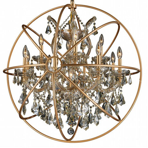 Chandelier Antique brass cage with golden Crystal 01118-62-